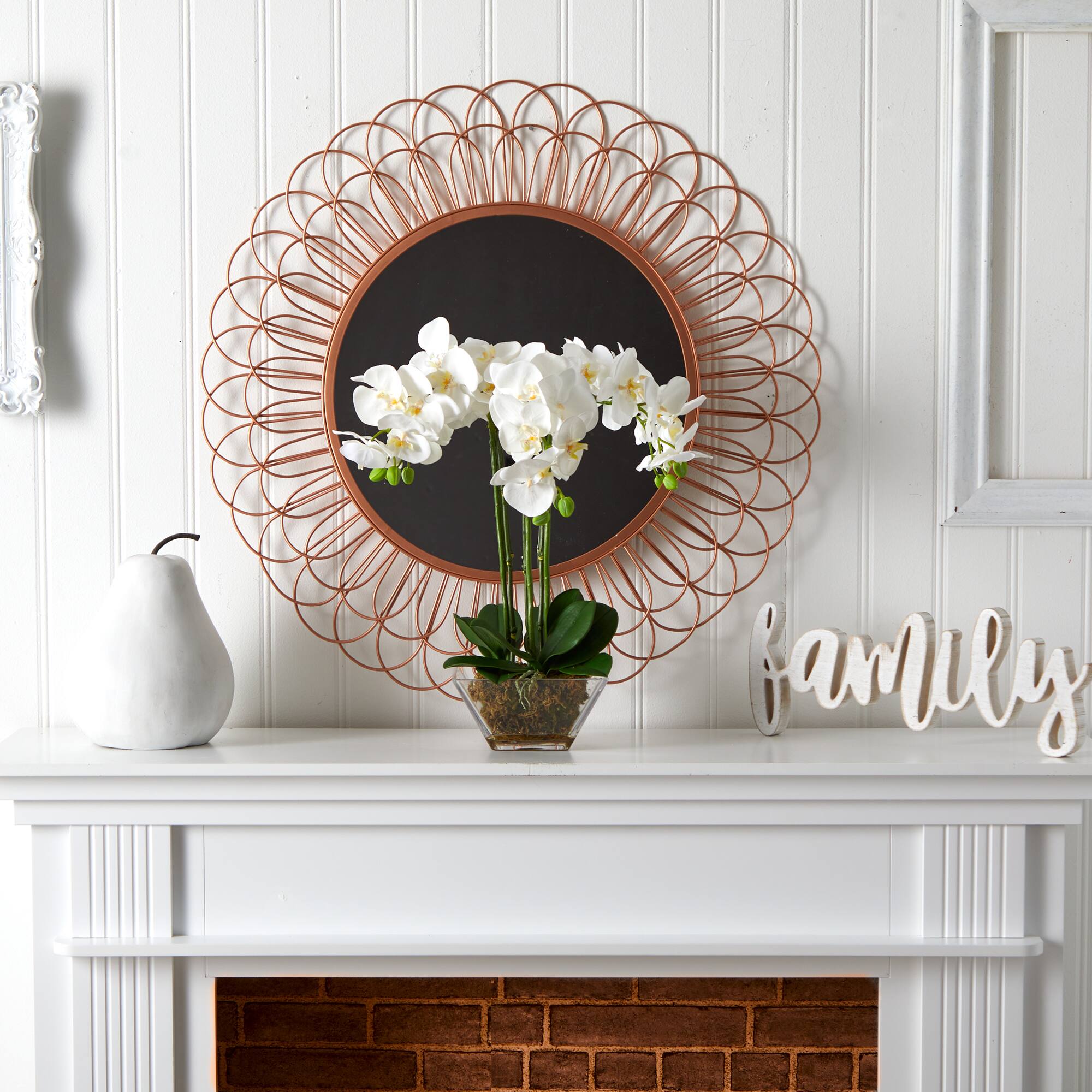 22" White Triple Orchid in Glass Vase